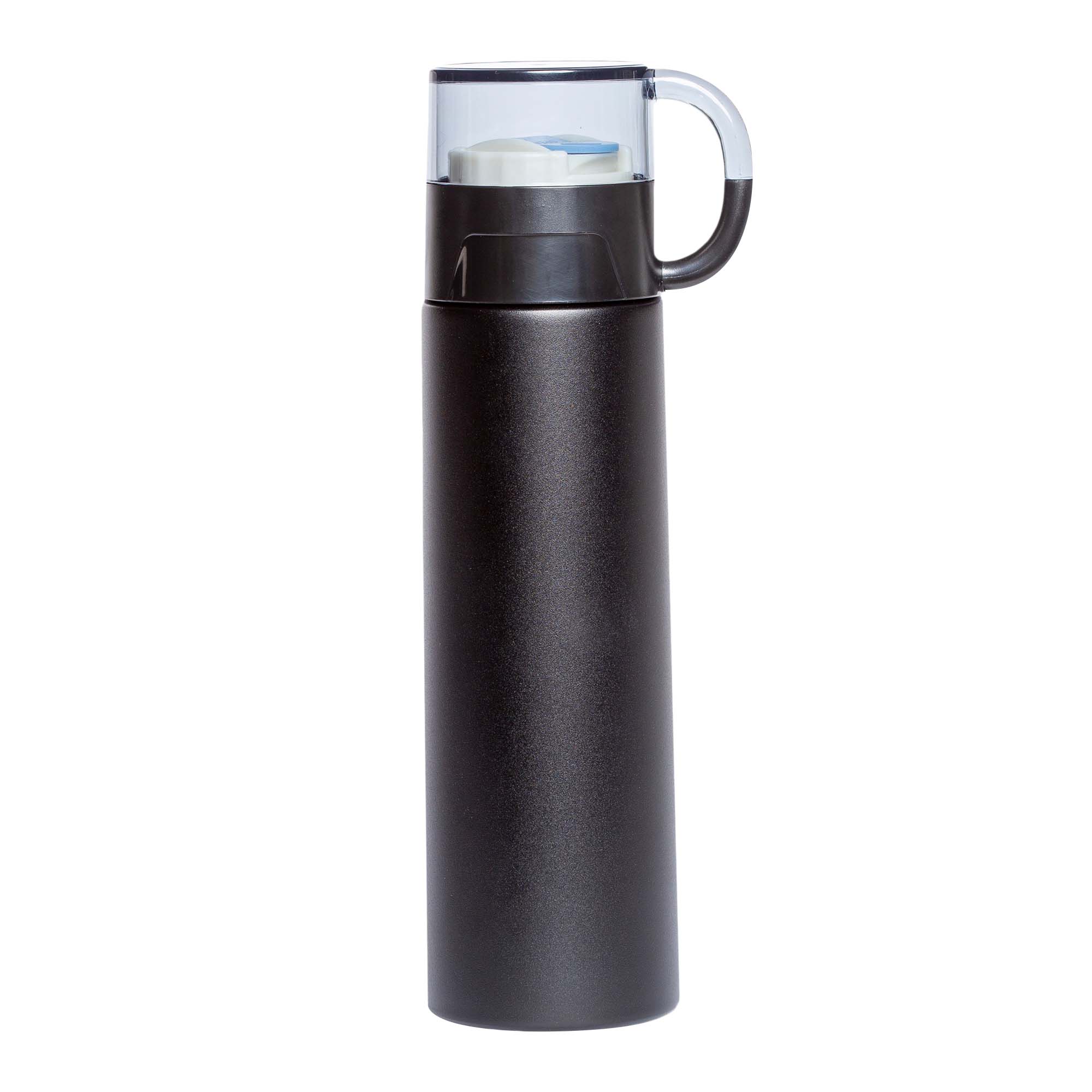 Termo de acero inoxidable, insulado al vacío, con tapa que sirve como taza.7