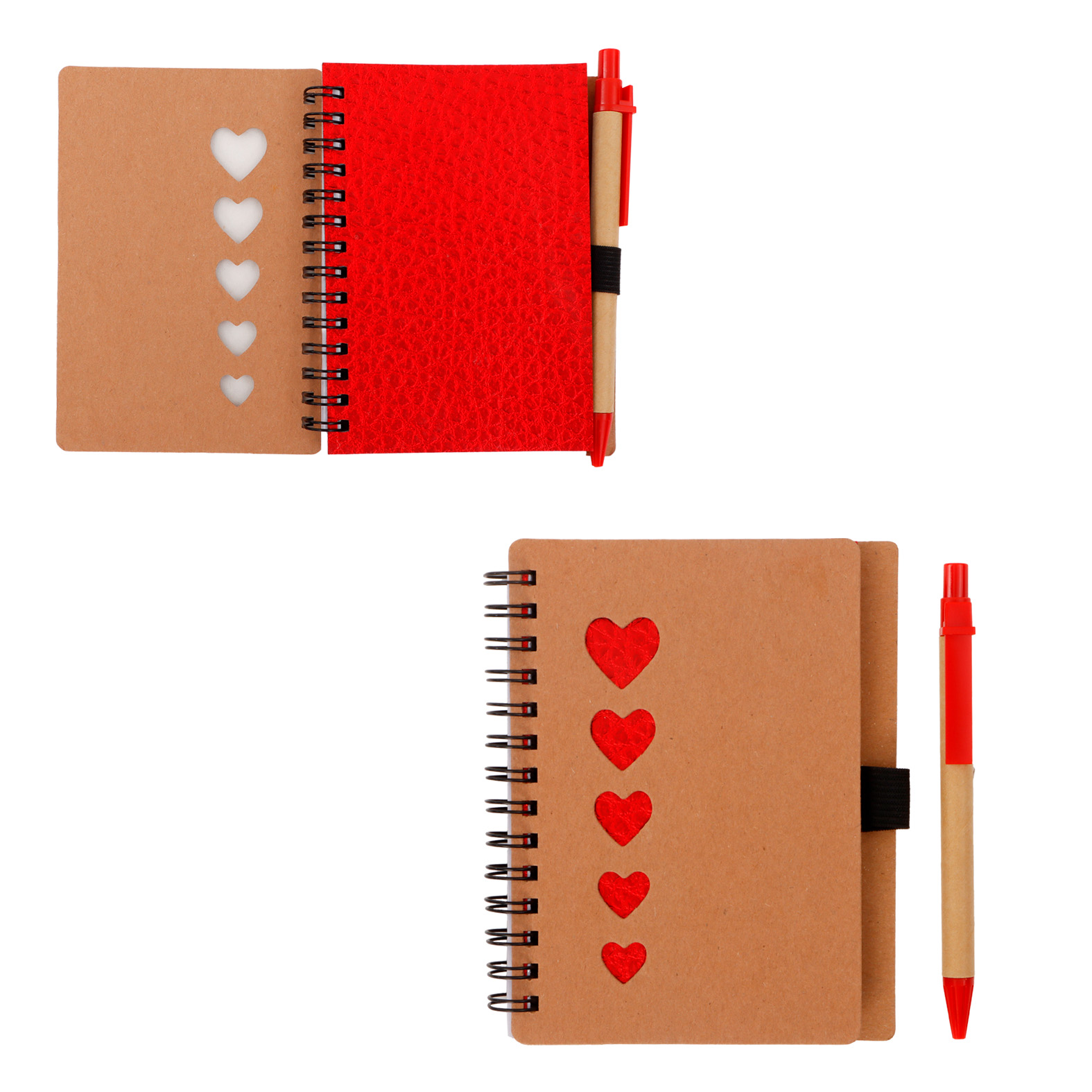  Libreta de cartón con figuras de corazón, espiral, 70 hojas rayadas y bolígrafo
