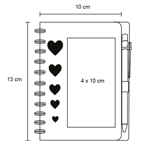  Libreta de cartón con figuras de corazón, espiral, 70 hojas rayadas y bolígrafo1