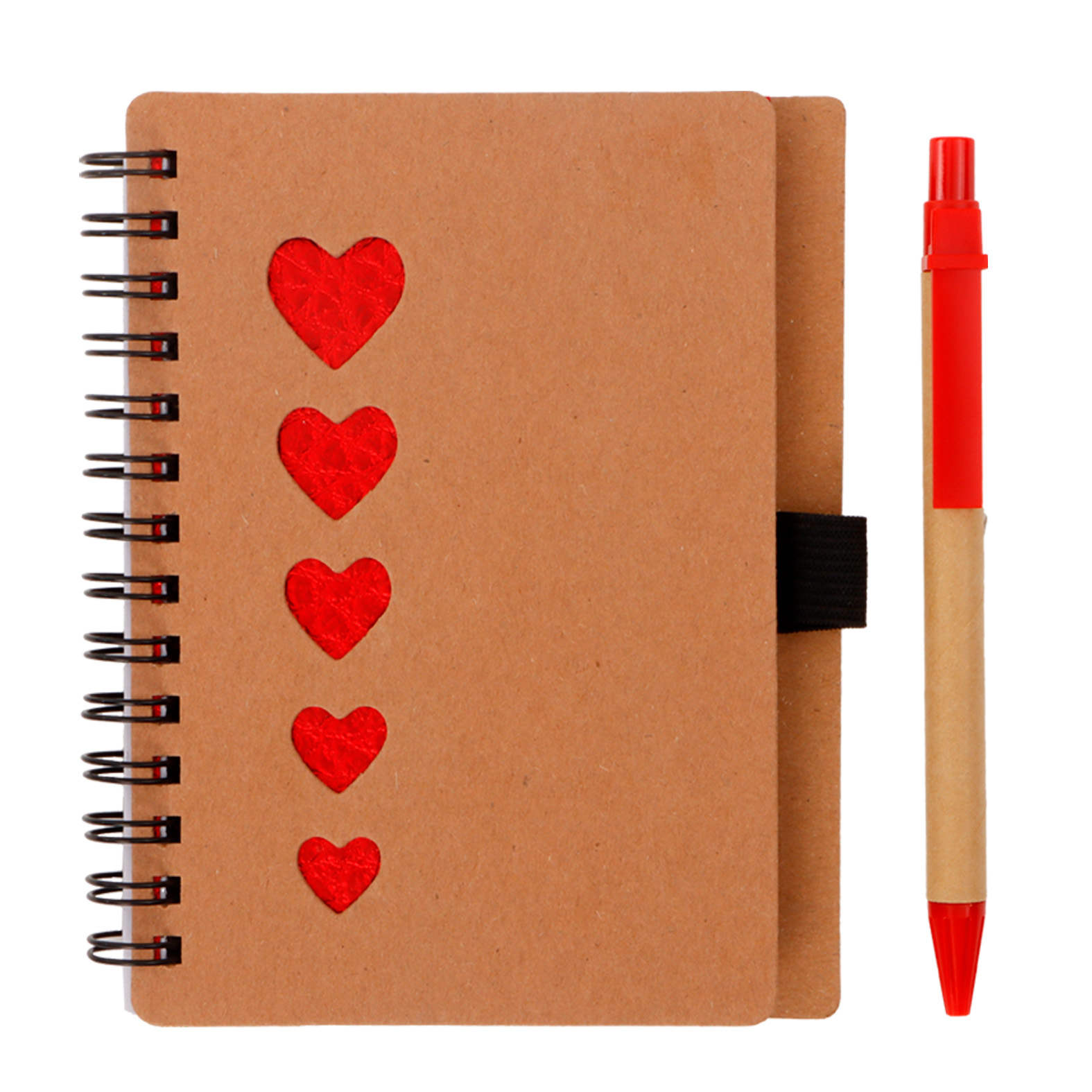  Libreta de cartón con figuras de corazón, espiral, 70 hojas rayadas y bolígrafo2