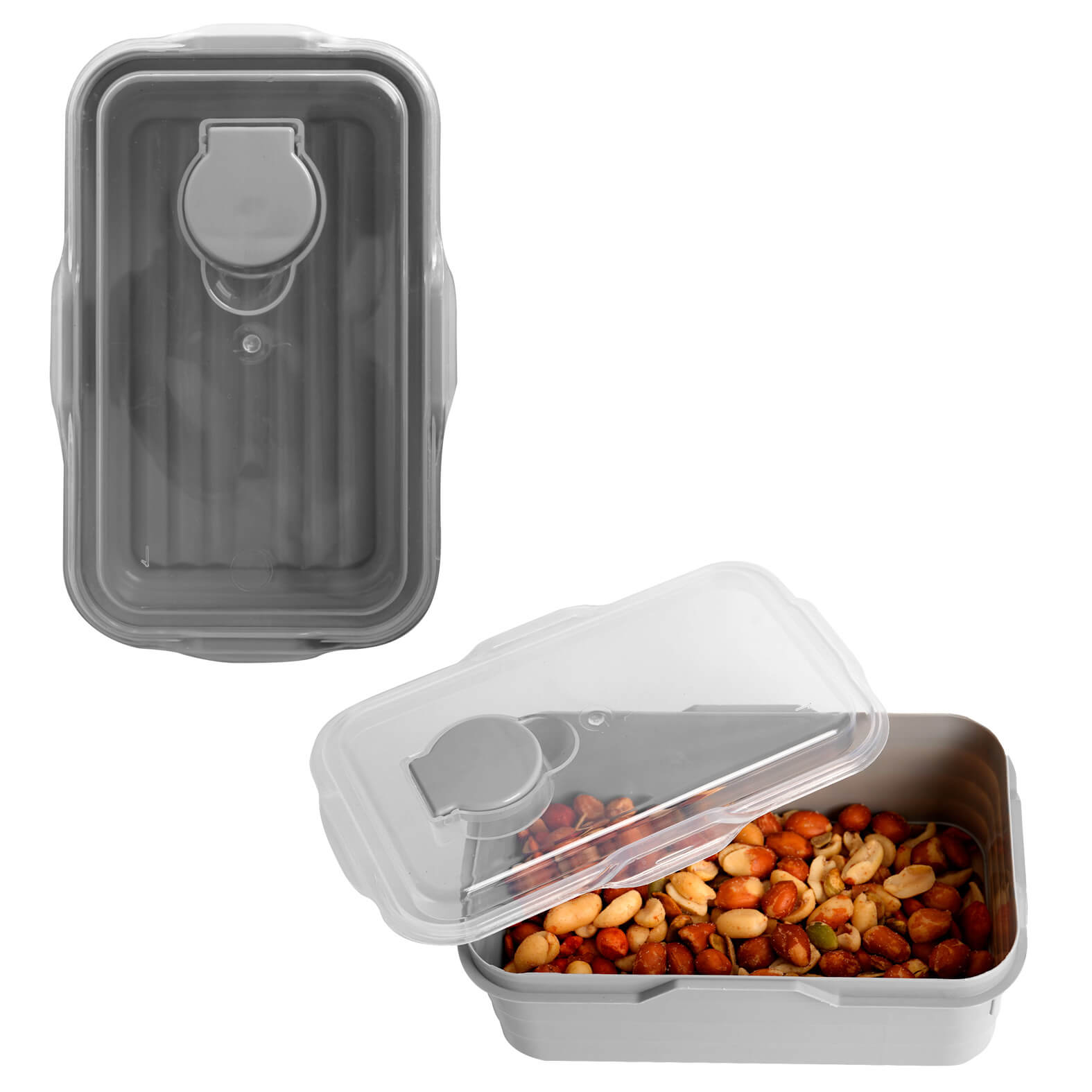  Contenedor de alimentos rectangular con tapa transparente y válvula de escape